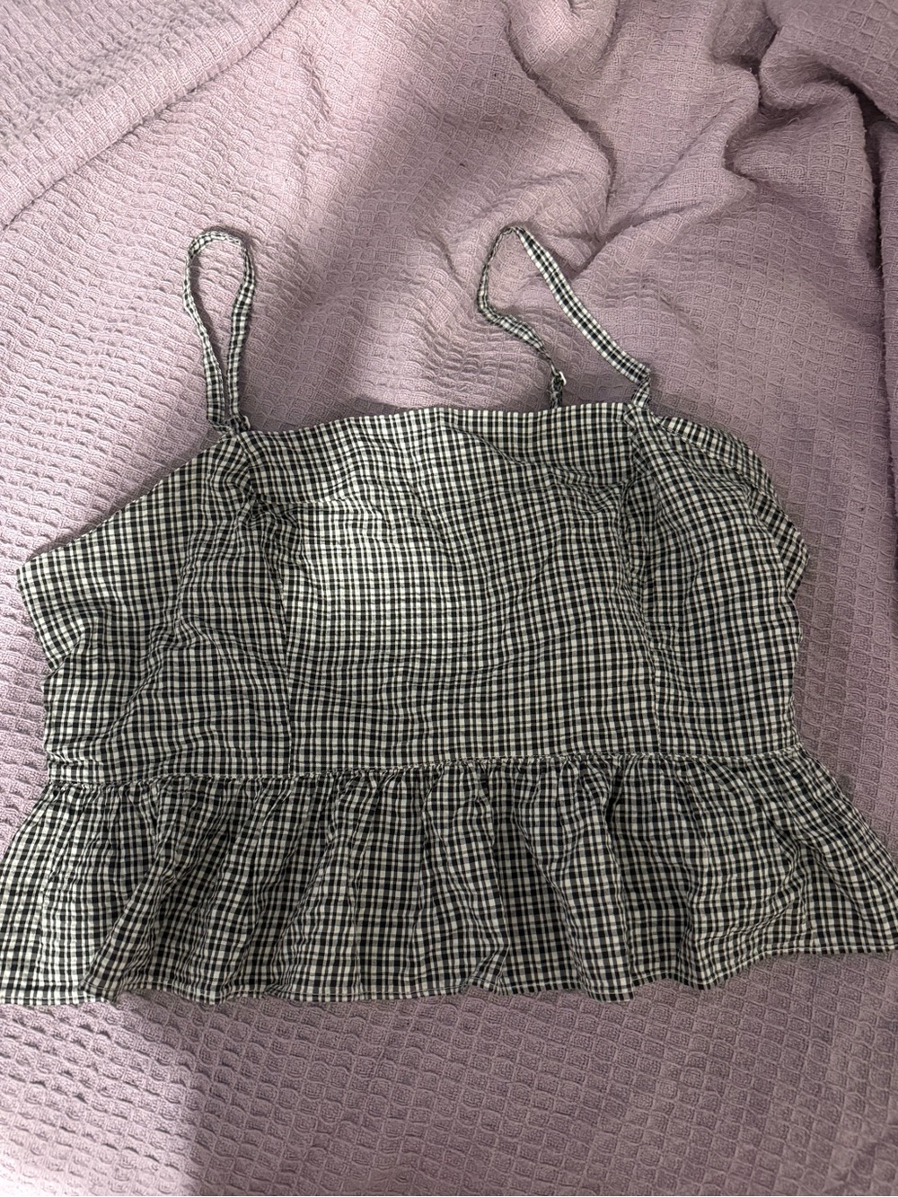 aerie Black & White Gingham Ruffle Hem Cami